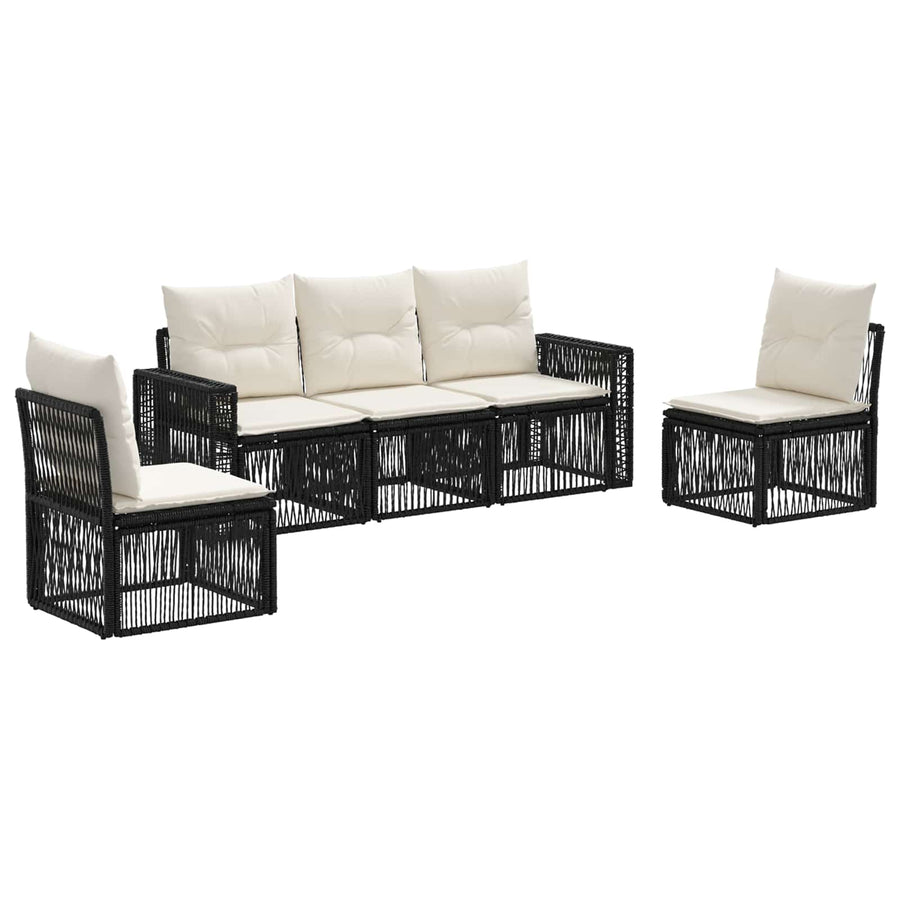 Tuinbankenset 5 pcs Zwart en Cream Wit poly rattan
