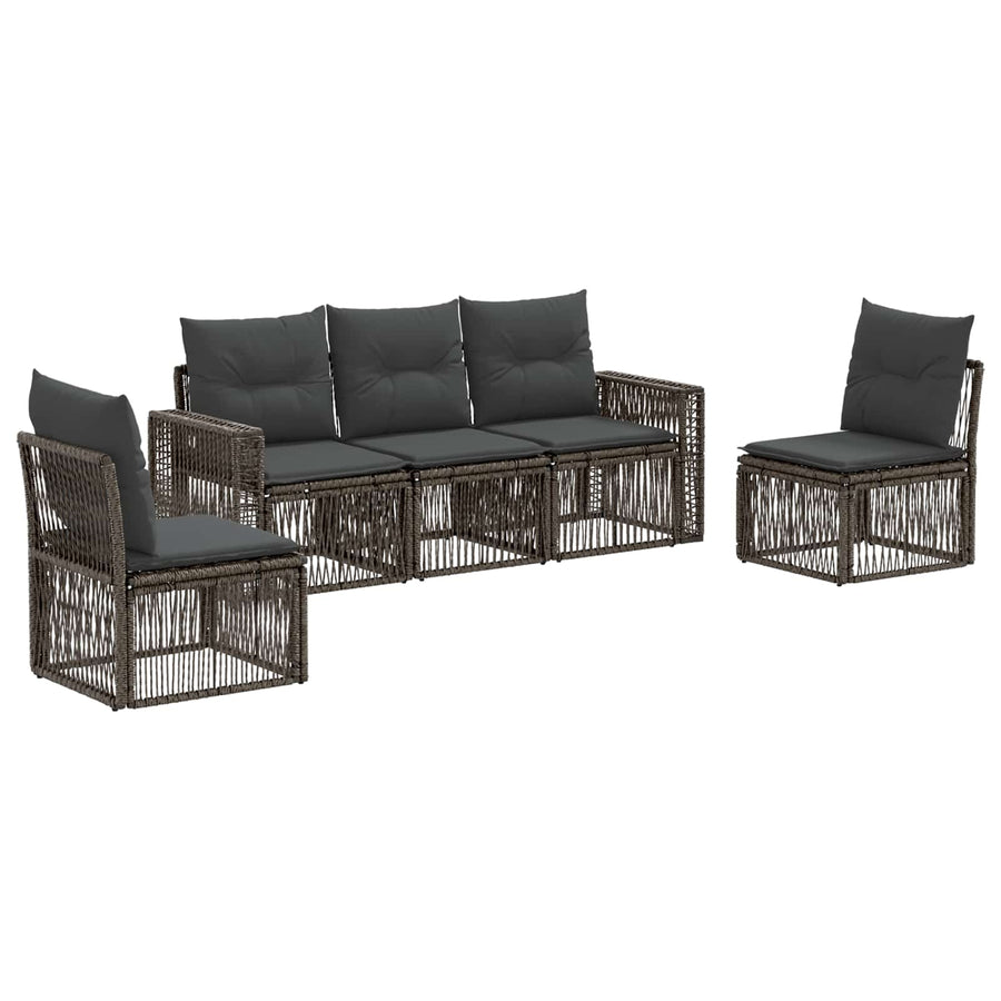 Tuinbankenset 5 pcs Grijs en Donkergrijs poly rattan