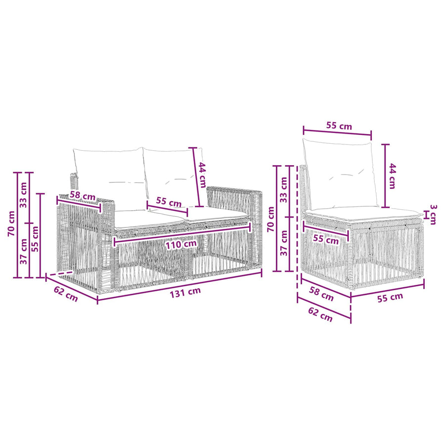 Tuinbankenset 5 pcs Grijs en Donkergrijs poly rattan