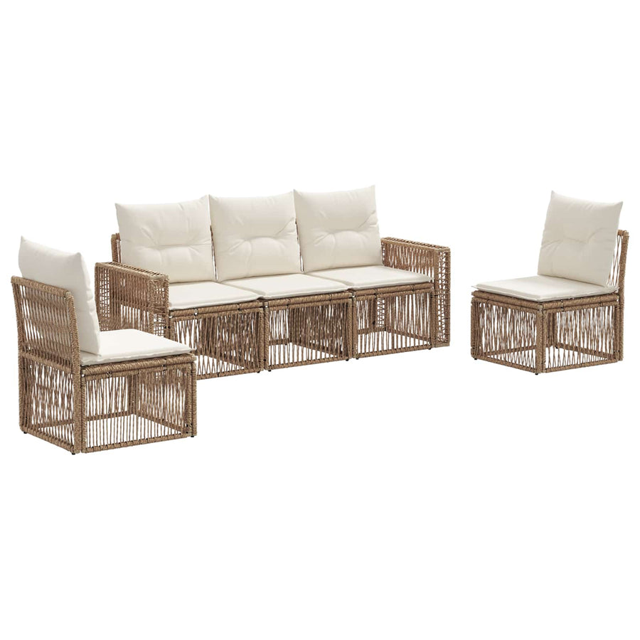 Tuinbankenset 5 pcs Beige en Crème Wit poly rattan