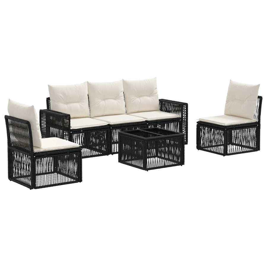 Tuinbankenset 6 pcs Zwart en Cream Wit poly rattan