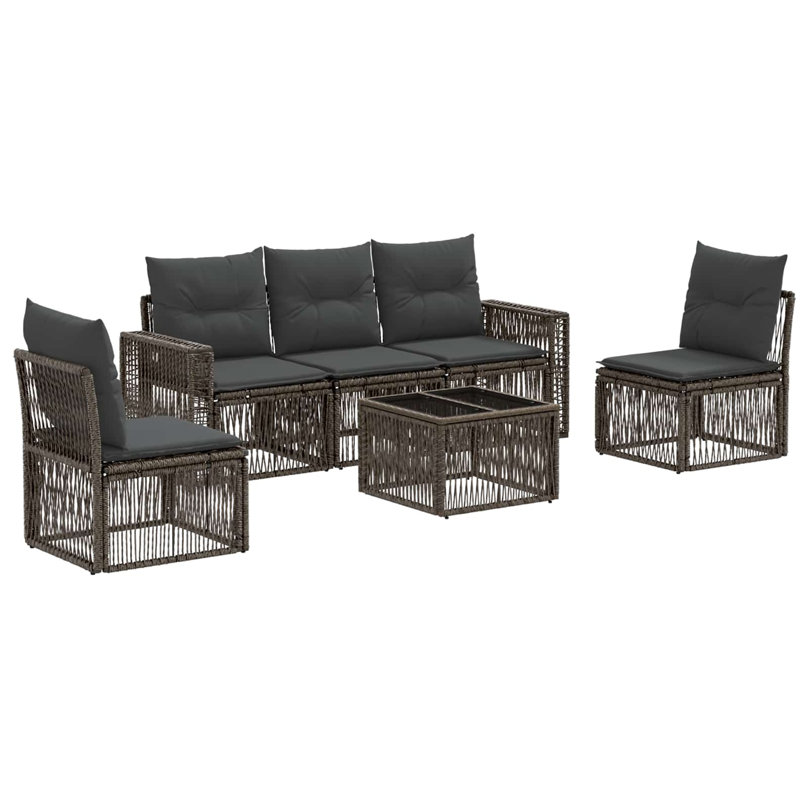 Tuinbankenset 6 pcs Grijs en Donkergrijs poly rattan