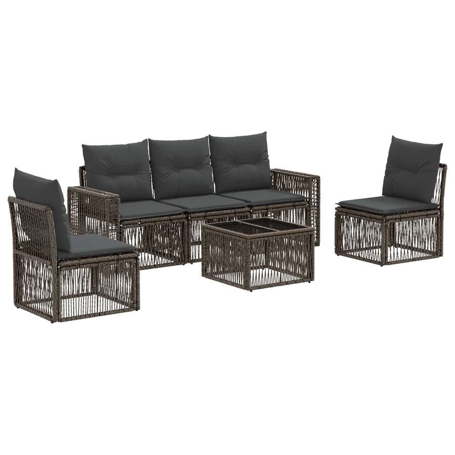 Tuinbankenset 6 pcs Grijs en Donkergrijs poly rattan