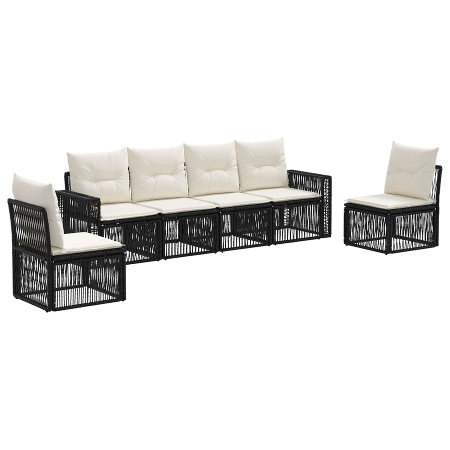 Tuinbankenset 6 pcs Zwart en Cream Wit poly rattan