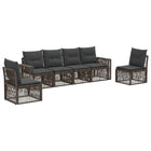 Tuinbankenset 6 personen poly rattan grijs
