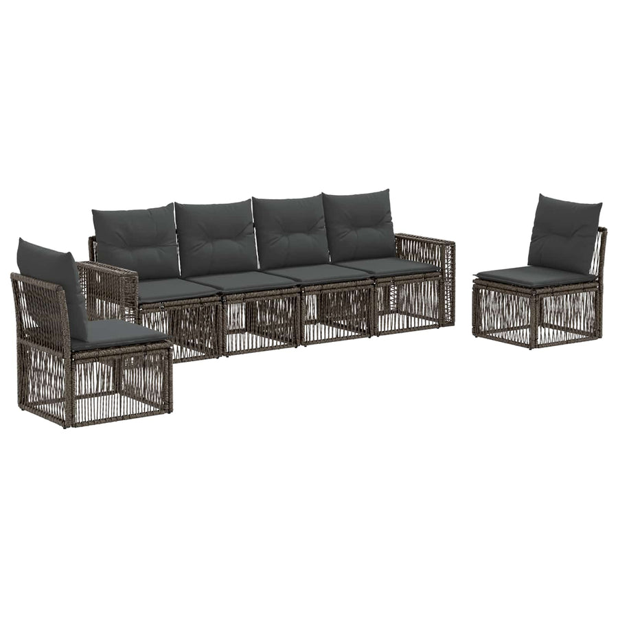 Tuinbankenset 6 pcs Grijs en Donkergrijs poly rattan
