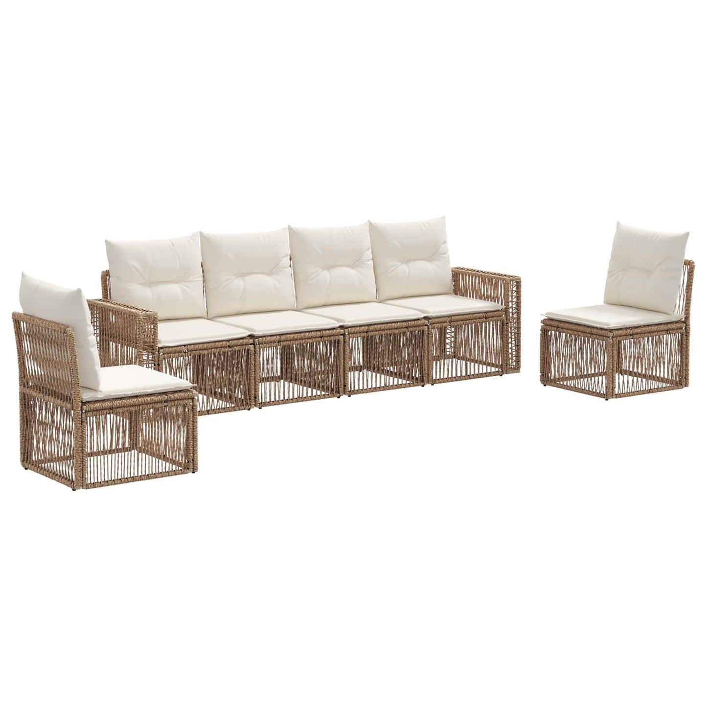 Tuinbankenset 6 pcs Beige en Crème Wit poly rattan