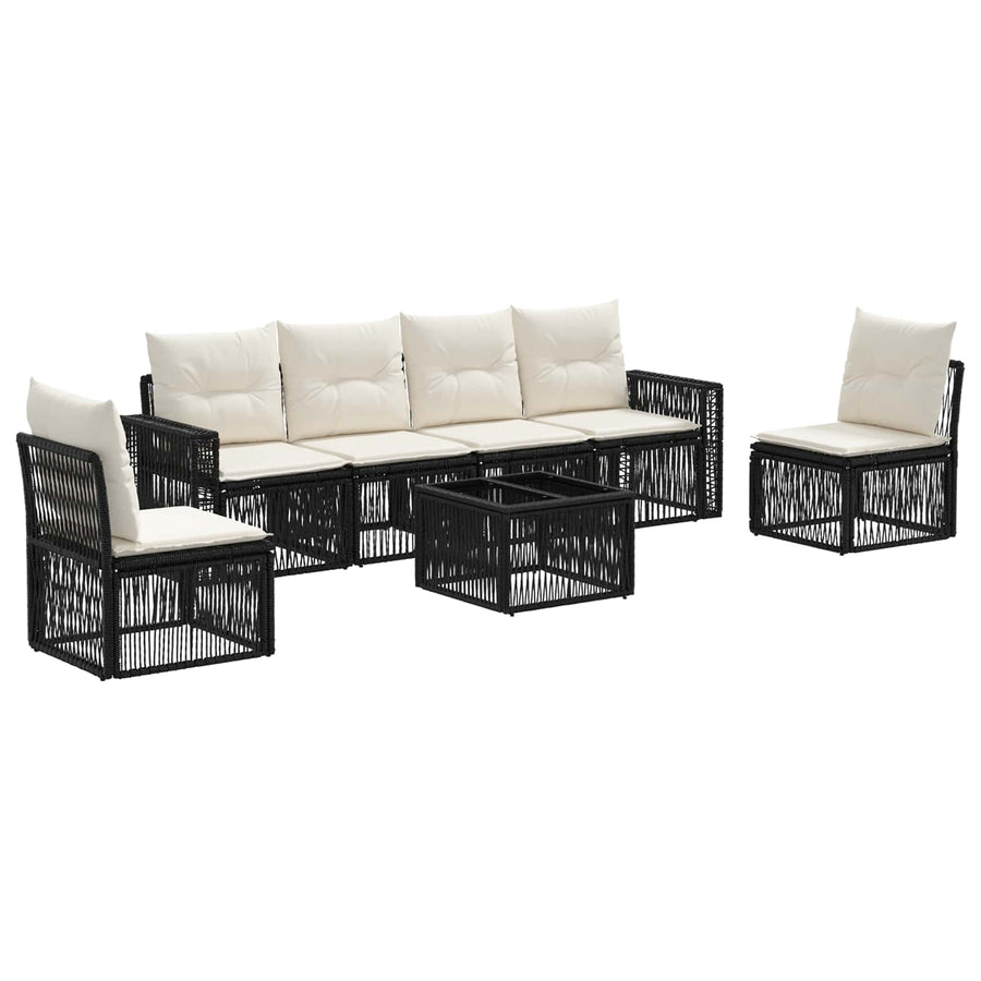 Tuinbankenset 7 pcs Zwart en Cream Wit poly rattan