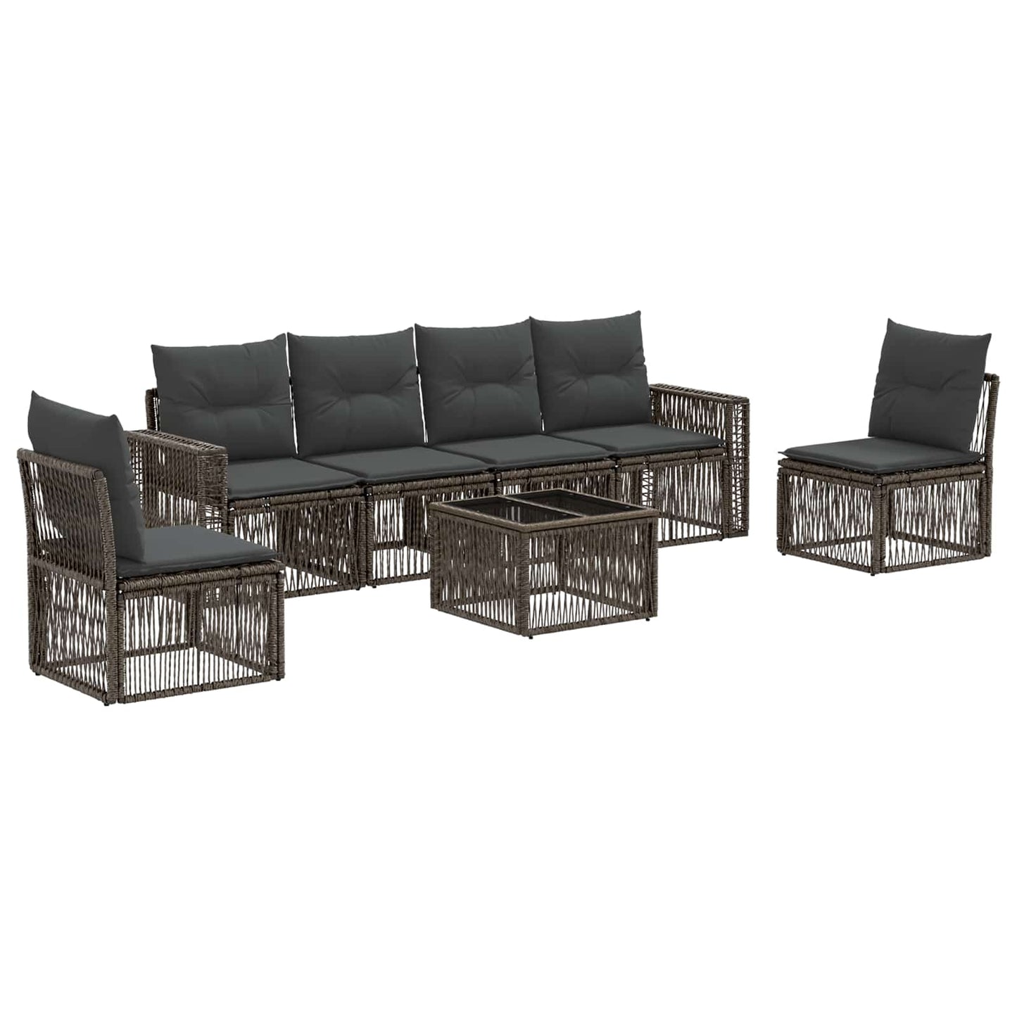 Tuinbankenset 7 pcs Grijs en Donkergrijs poly rattan