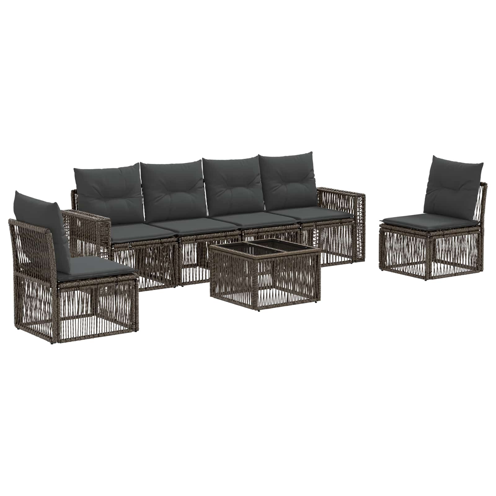 Tuinbankenset 7 pcs Grijs en Donkergrijs poly rattan