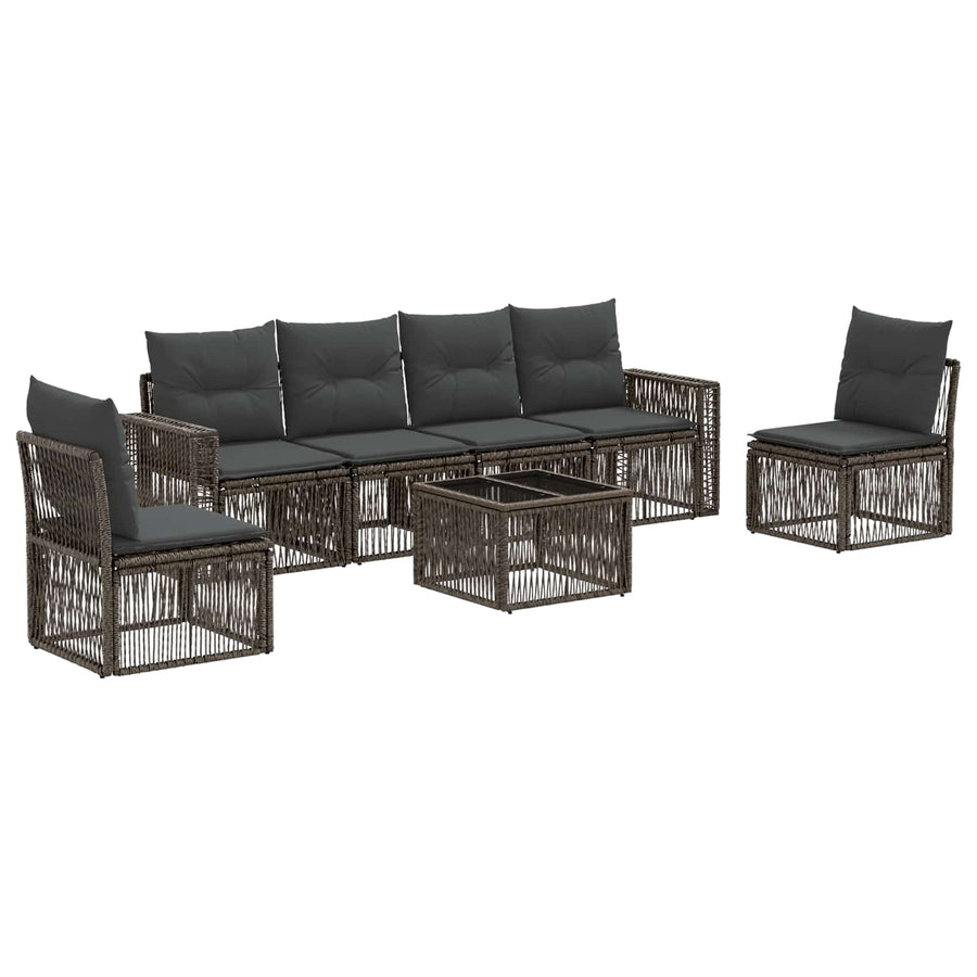 Tuinbankenset 7 pcs Grijs en Donkergrijs poly rattan