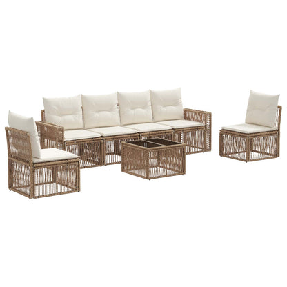 Tuinbankenset 7 pcs Beige en Crème Wit poly rattan