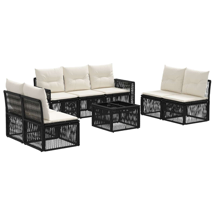 Tuinbankenset 8 pcs Zwart en Cream Wit poly rattan