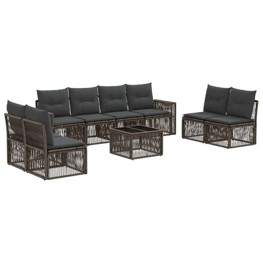 Tuinbankenset 9 pcs Grijs en Donkergrijs poly rattan
