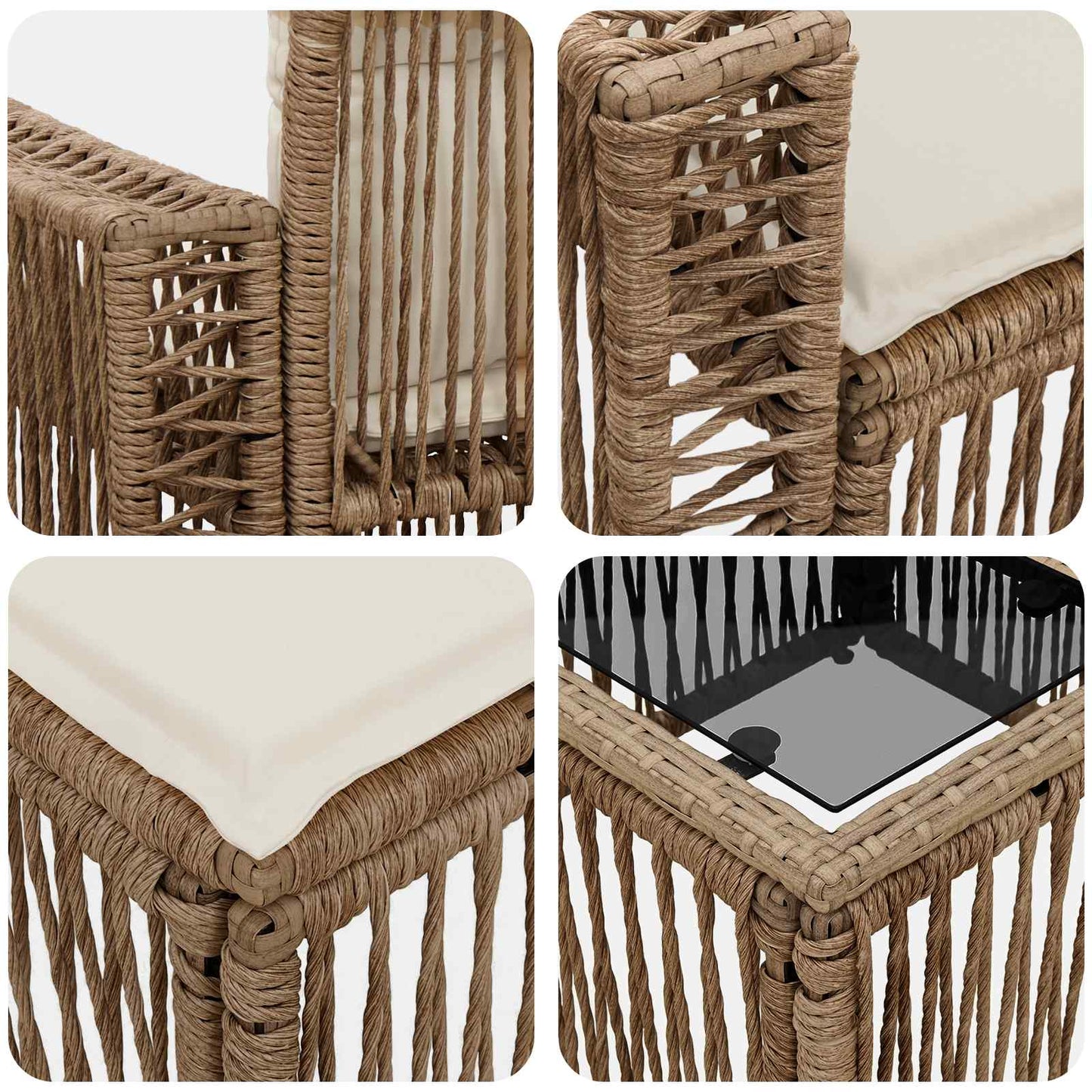 Tuinbankenset 9 pcs Beige en Crème Wit poly rattan