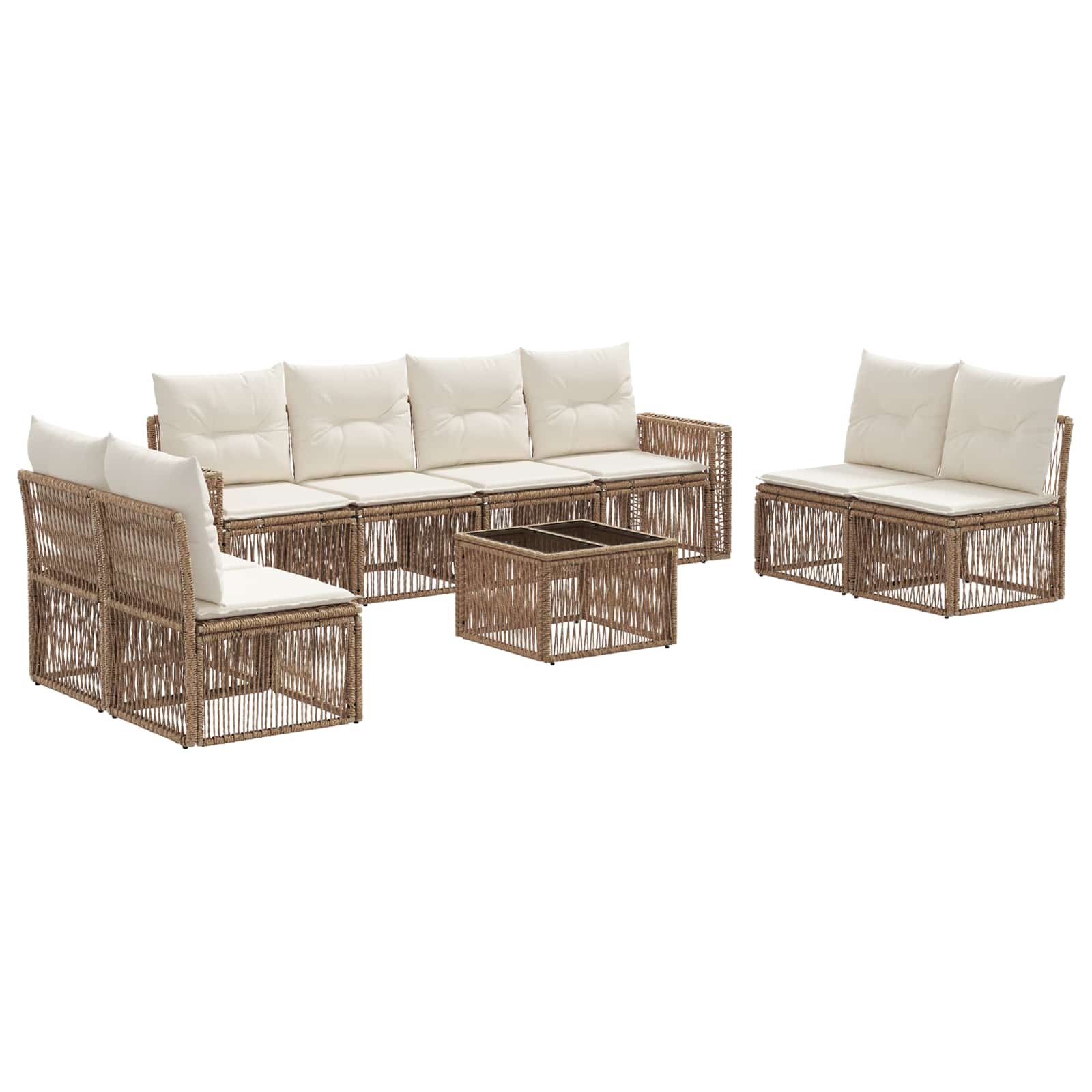 Tuinbankenset 9 pcs Beige en Crème Wit poly rattan