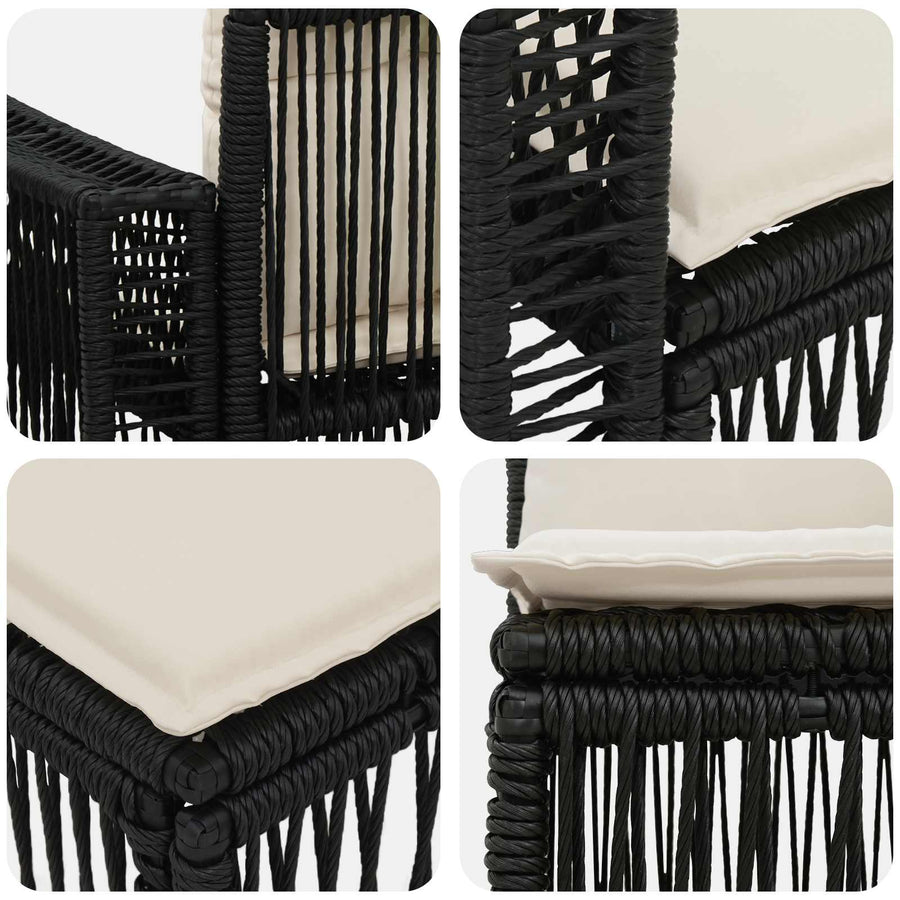 Tuinbankenset 4 pcs Zwart en Cream Wit poly rattan