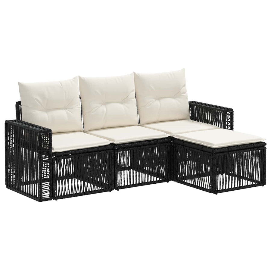 Tuinbankenset 4 pcs Zwart en Cream Wit poly rattan
