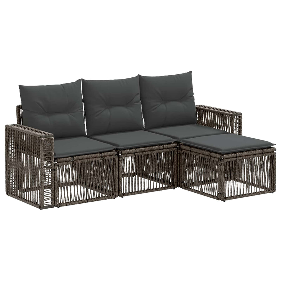 Tuinbankenset 4 pcs Grijs en Donkergrijs poly rattan