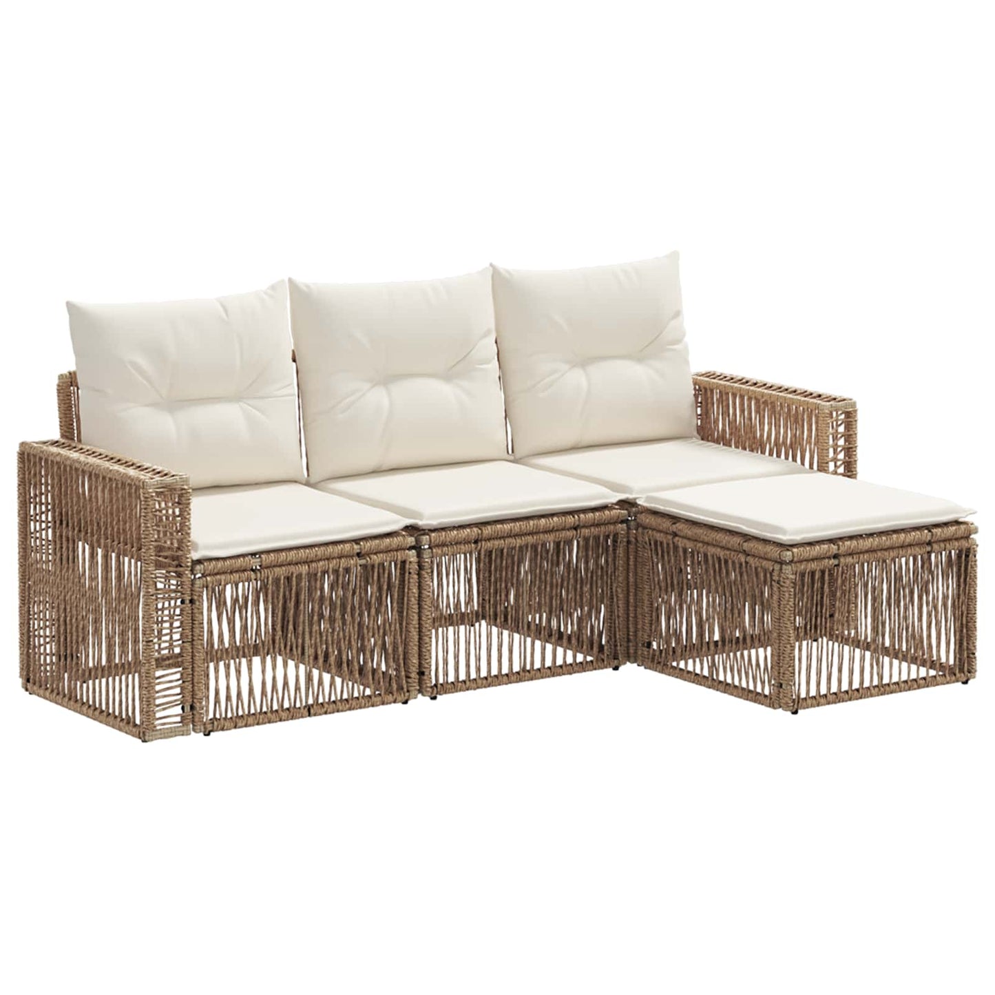 Tuinbankenset 4 pcs Beige en Crème Wit poly rattan