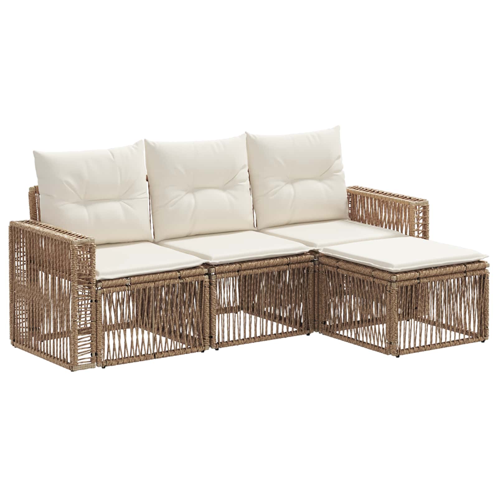 Tuinbankenset 4 pcs Beige en Crème Wit poly rattan