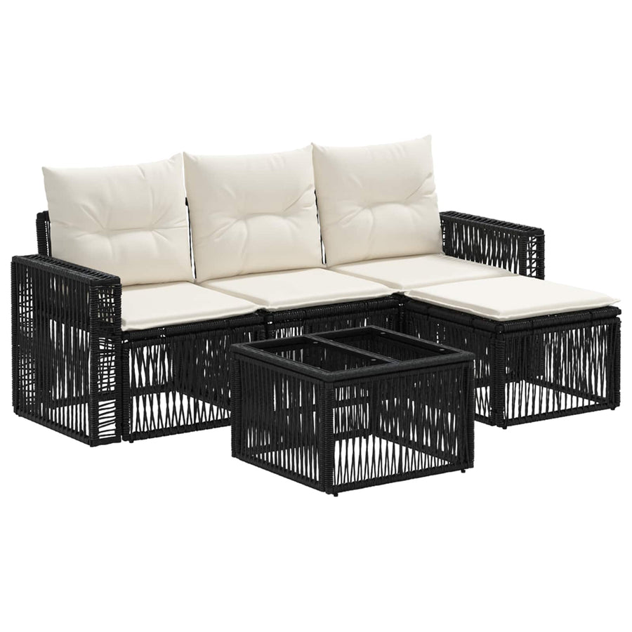Tuinbankenset 5 pcs Zwart en Cream Wit poly rattan