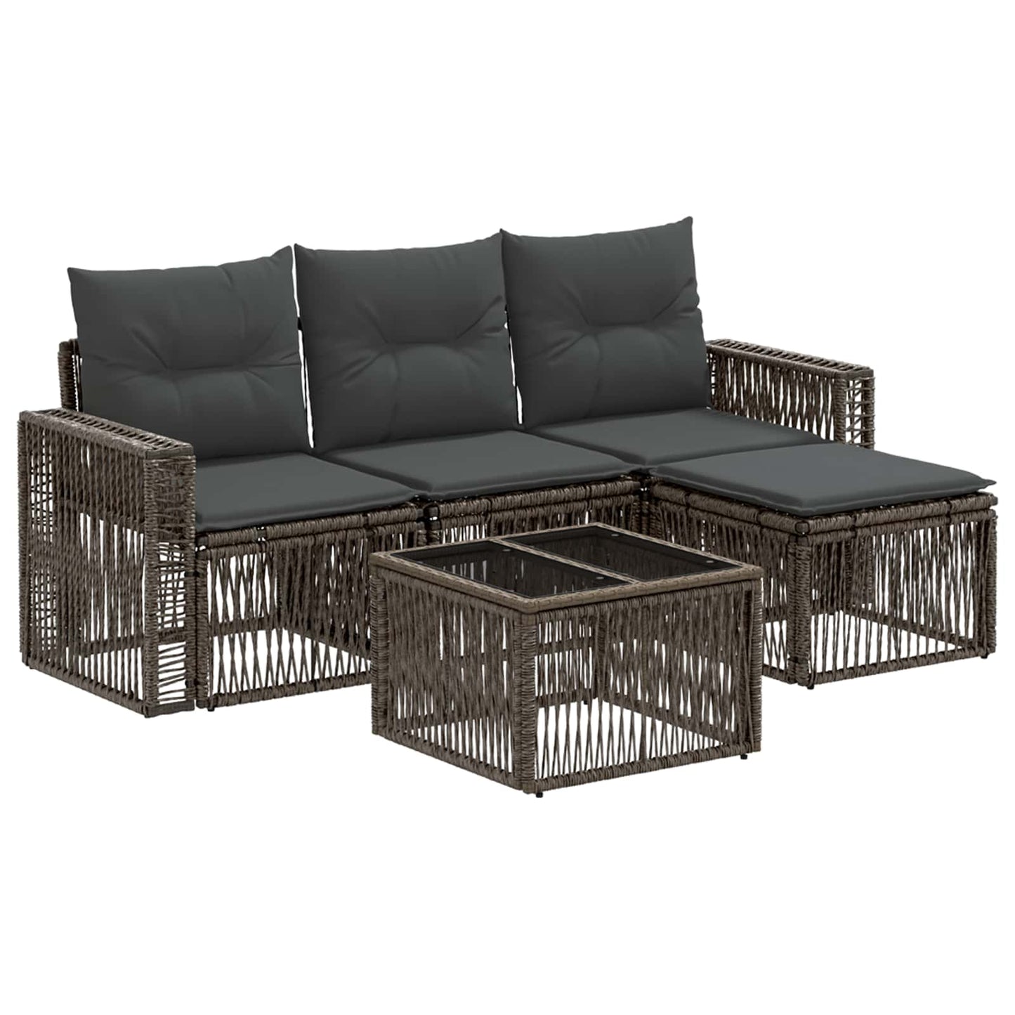 Tuinbankenset 5 pcs Grijs en Donkergrijs poly rattan