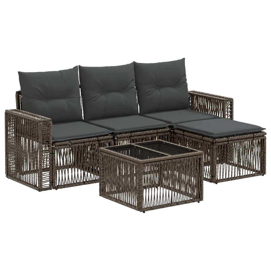 Tuinbankenset 5 pcs Grijs en Donkergrijs poly rattan