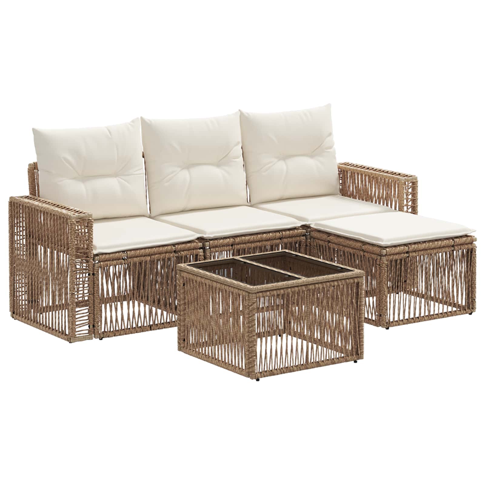 Tuinbankenset 5 pcs Beige en Crème Wit poly rattan