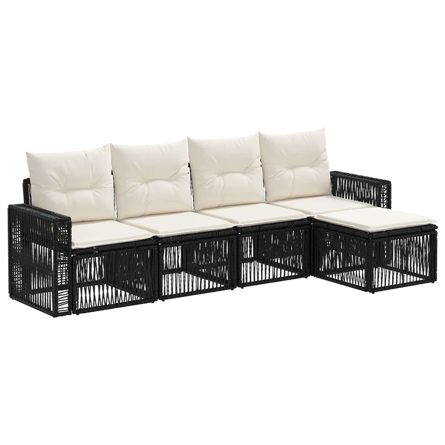 Tuinbankenset 5 pcs Zwart en Cream Wit poly rattan