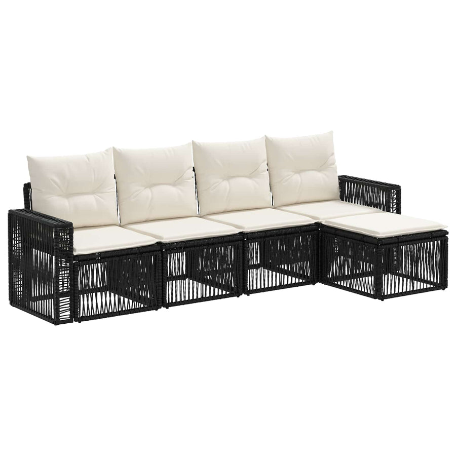 Tuinbankenset 5 pcs Zwart en Cream Wit poly rattan