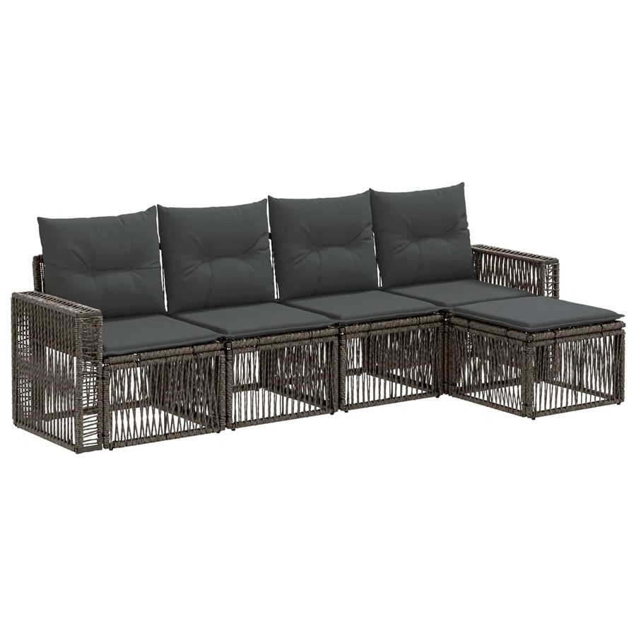 Tuinbankenset 5 pcs Grijs en Donkergrijs poly rattan