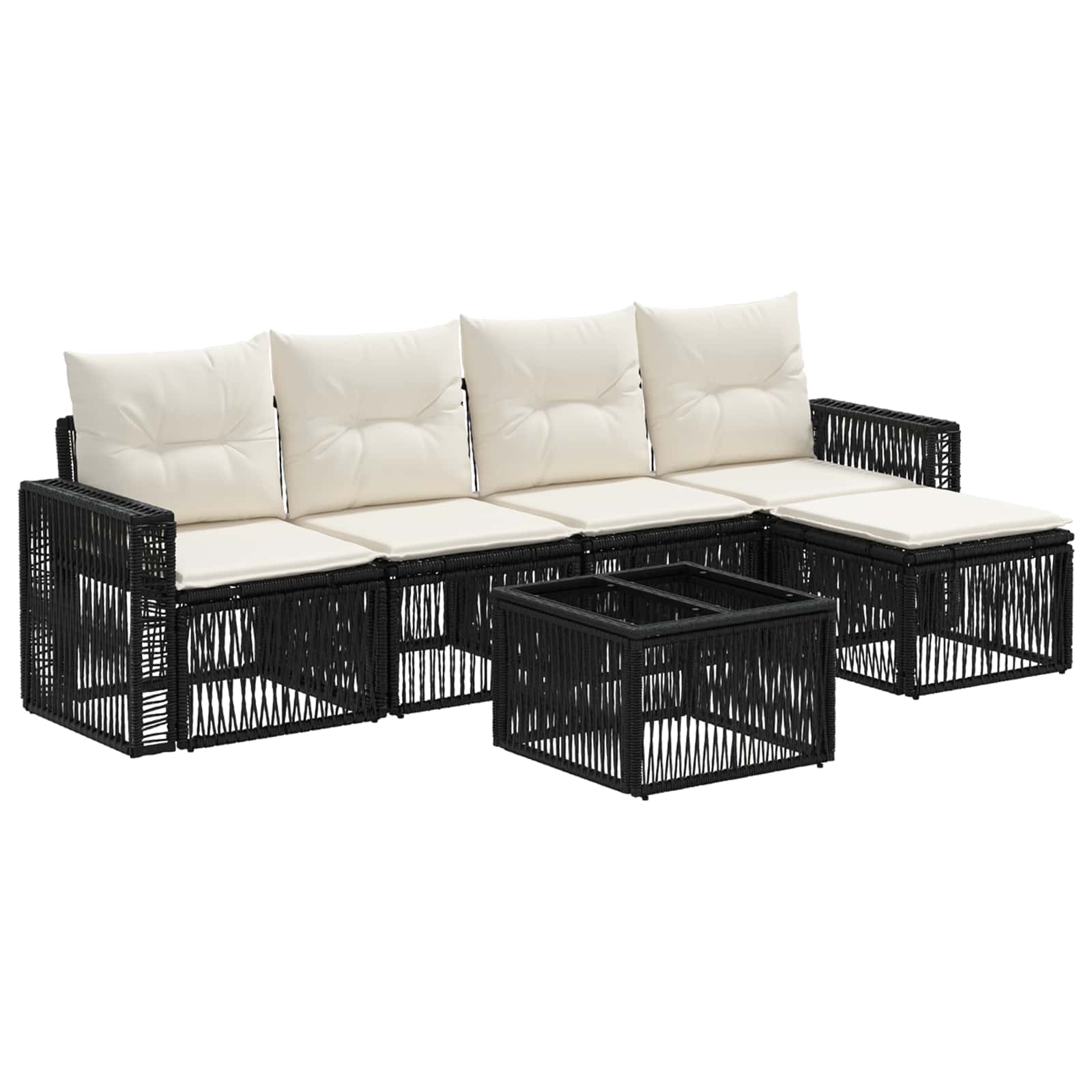 Tuinbankenset 6 pcs Zwart en Cream Wit poly rattan