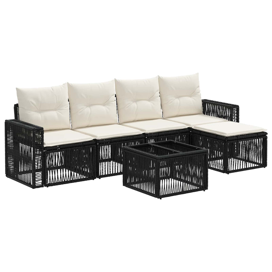 Tuinbankenset 6 pcs Zwart en Cream Wit poly rattan