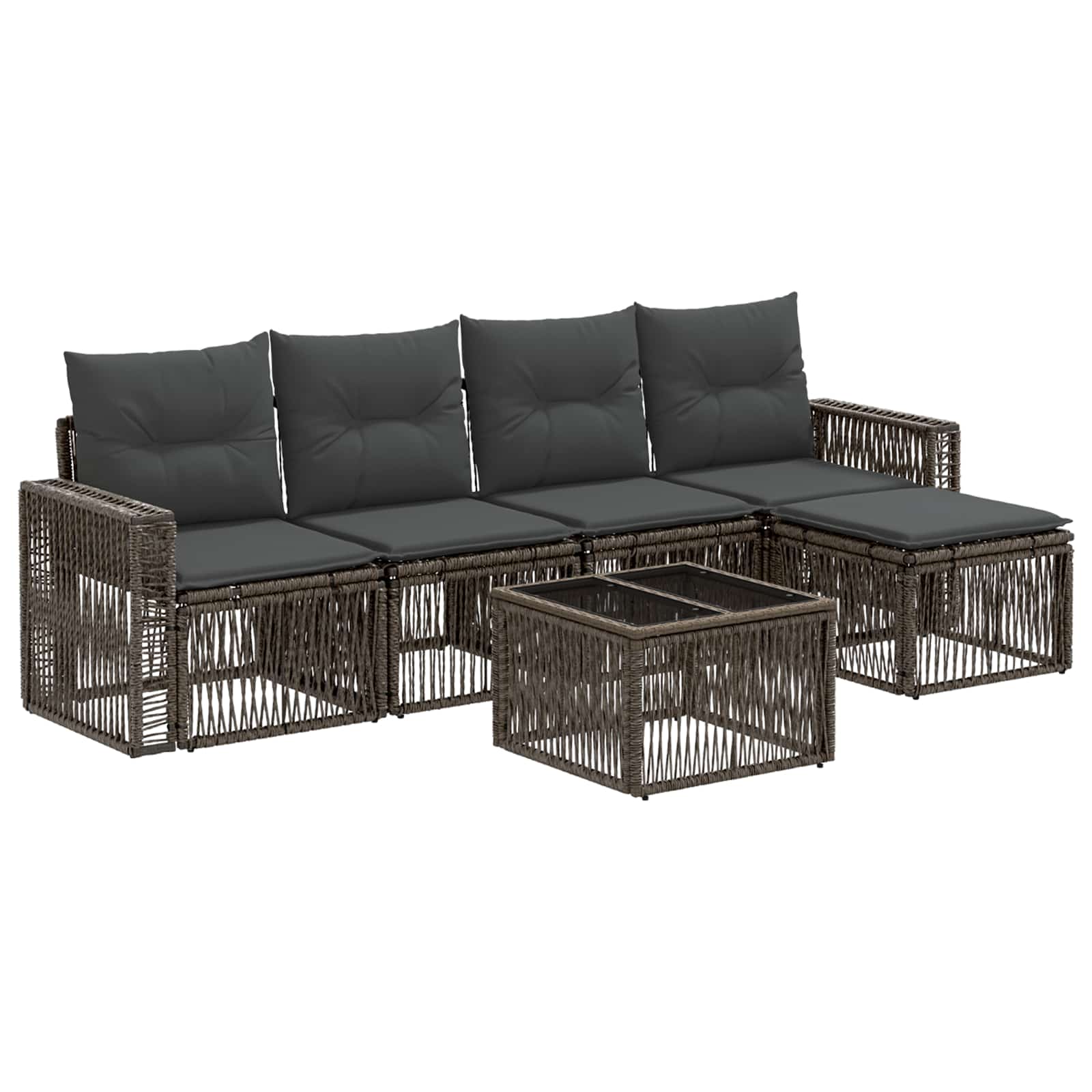 Tuinbankenset 6 pcs Grijs en Donkergrijs poly rattan