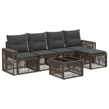 Tuinbankenset 6 pcs Grijs en Donkergrijs poly rattan