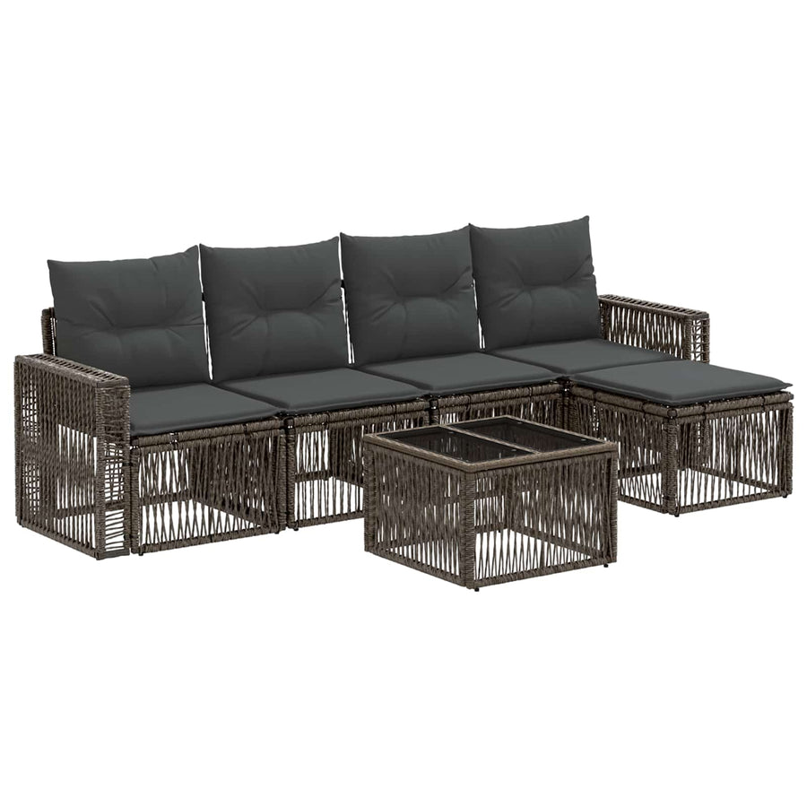 Tuinbankenset 6 pcs Grijs en Donkergrijs poly rattan