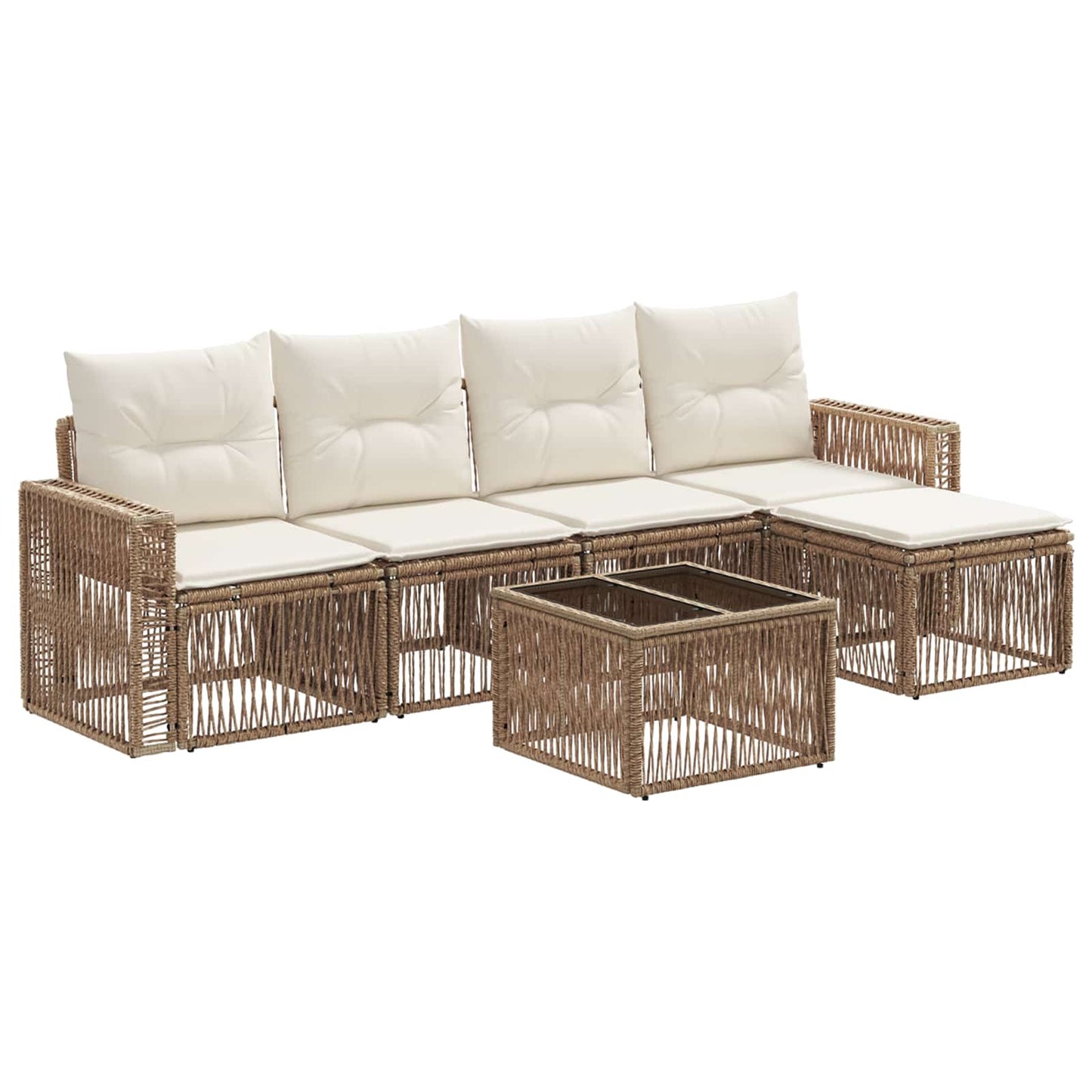 Tuinbankenset 6 pcs Beige en Crème Wit poly rattan