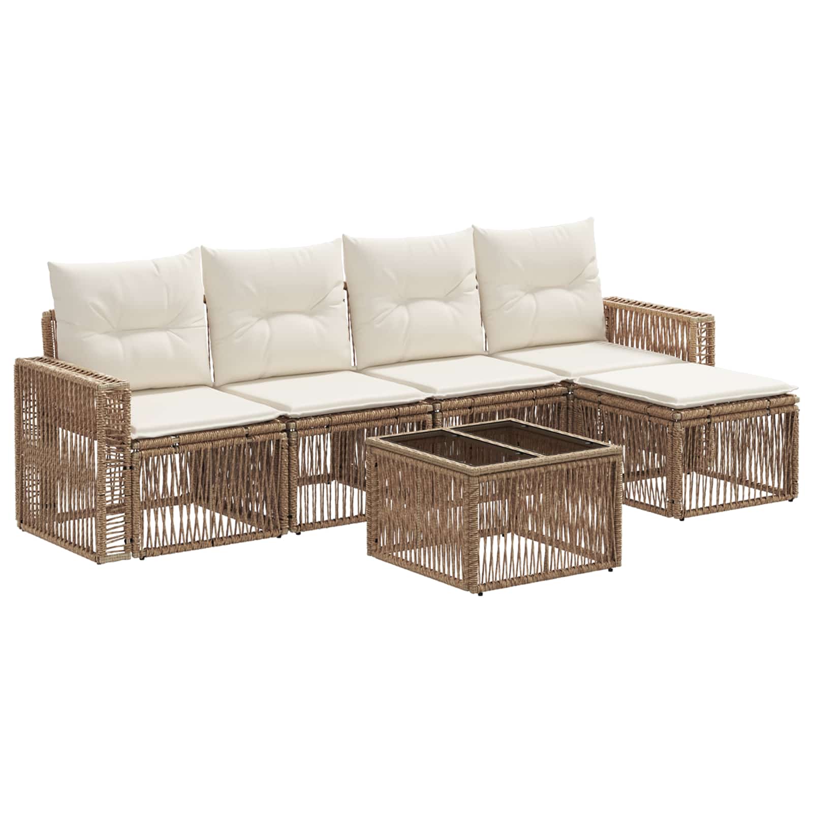 Tuinbankenset 6 pcs Beige en Crème Wit poly rattan