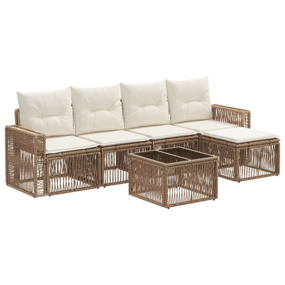 Tuinbankenset 6 pcs Beige en Crème Wit poly rattan