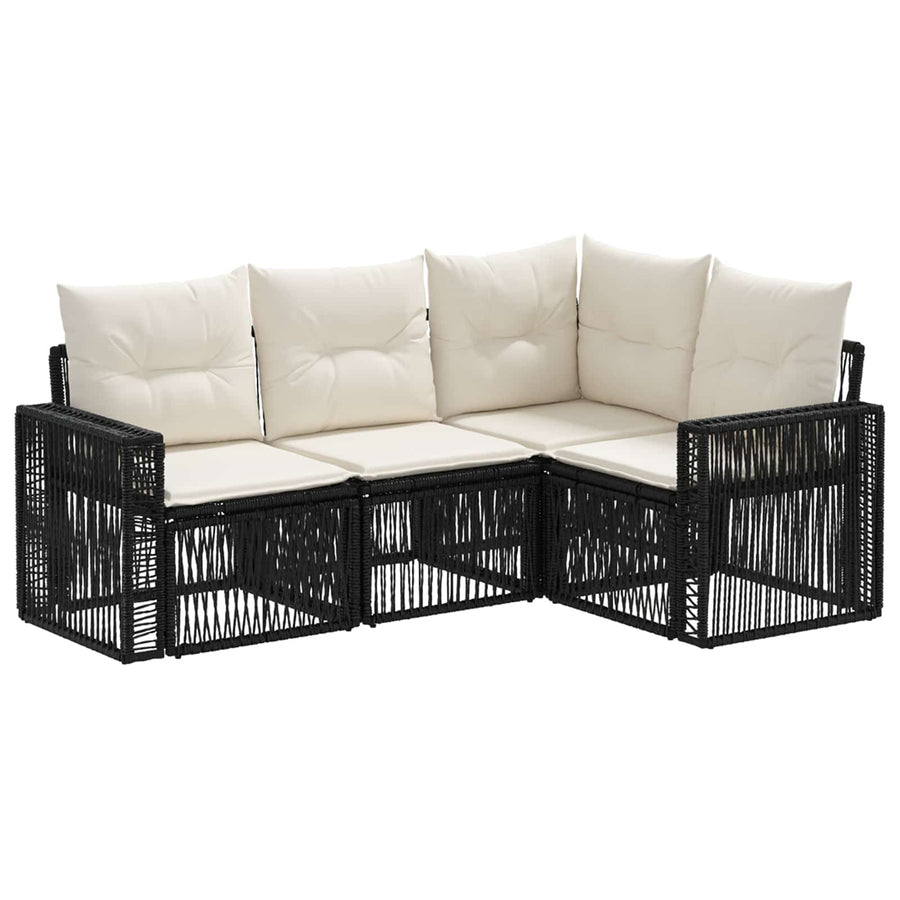 Tuinbankenset 4 pcs Zwart en Cream Wit poly rattan