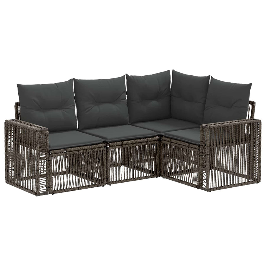 Tuinbankenset 4 pcs Grijs en Donkergrijs poly rattan