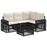 Tuinset poly rattan zwart cream wit 5-delig