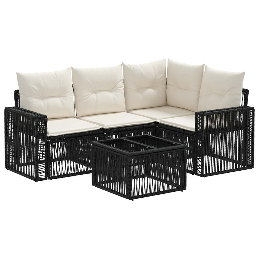 Tuinbankenset 5 pcs Zwart en Cream Wit poly rattan