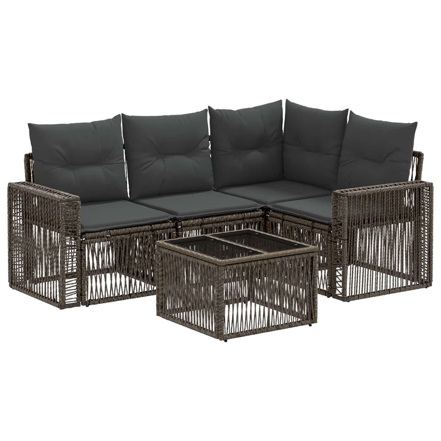 Tuinbankenset 5 pcs Grijs en Donkergrijs poly rattan