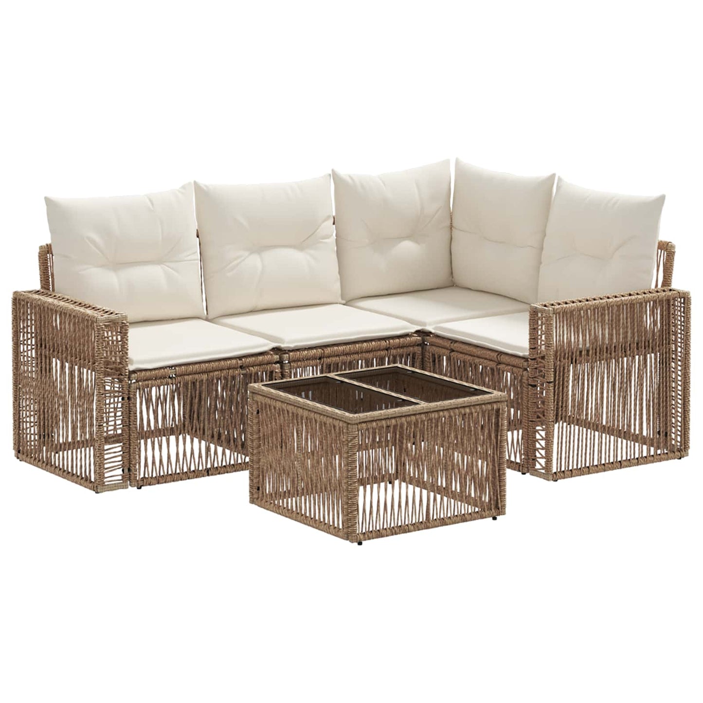 Tuinbankenset 5 pcs Beige en Crème Wit poly rattan