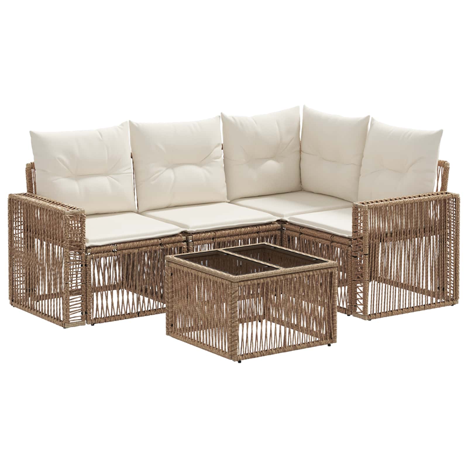 Tuinbankenset 5 pcs Beige en Crème Wit poly rattan