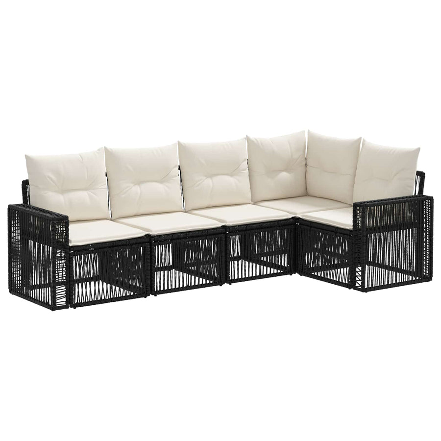 Tuinbankenset 5 pcs Zwart en Cream Wit poly rattan