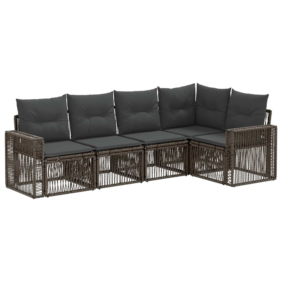 Tuinbankenset 5 pcs Grijs en Donkergrijs poly rattan