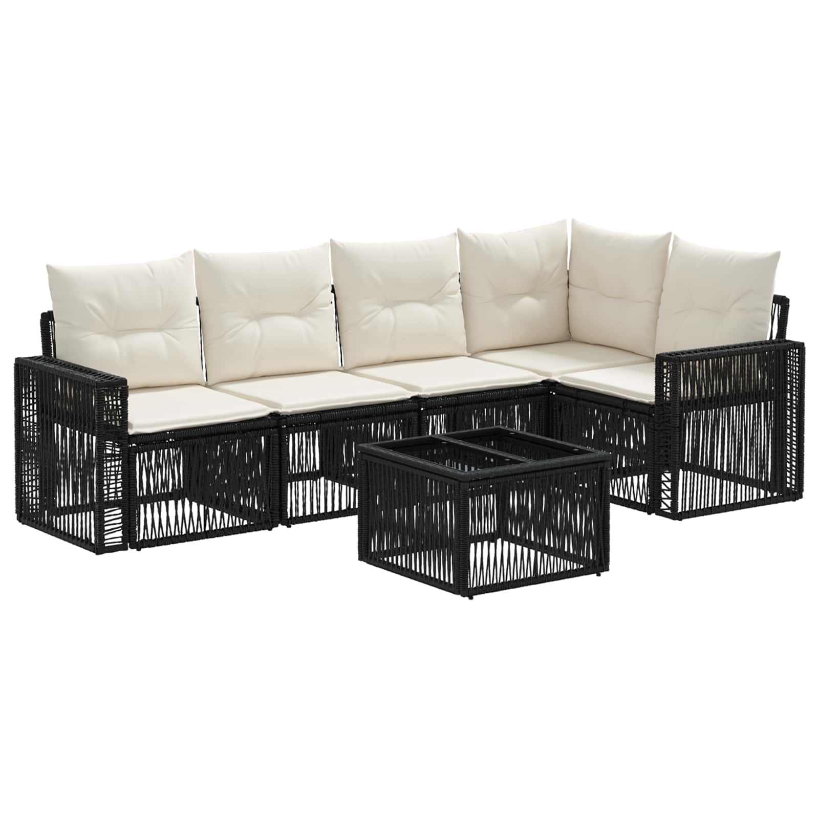 Tuinbankenset 6 pcs Zwart en Cream Wit poly rattan